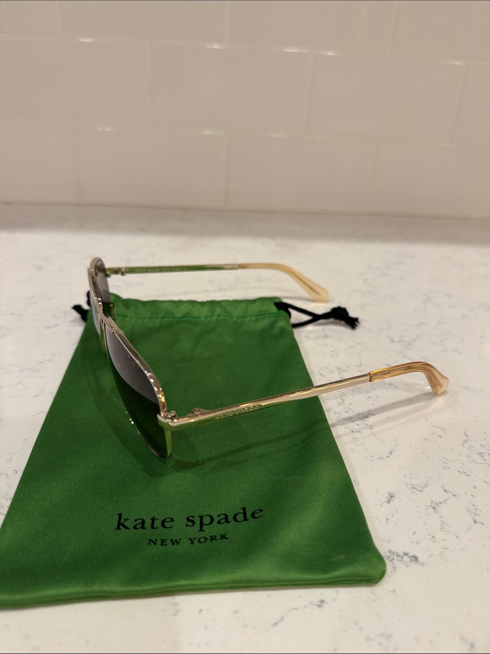 kate spade classic gold aviator sunglasses with brown lenses - Picture 5 of 6